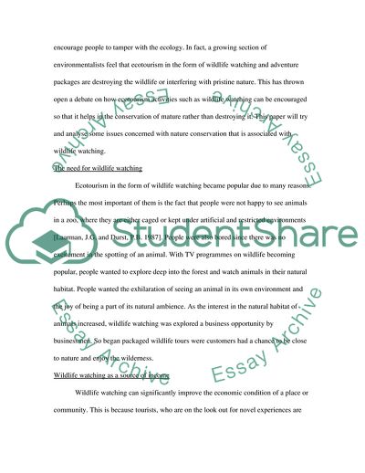 Issues of Wildlife Watching as Form of Nature- Based Tourism