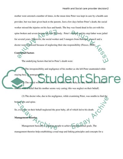 Health and Social Care Provider Decision