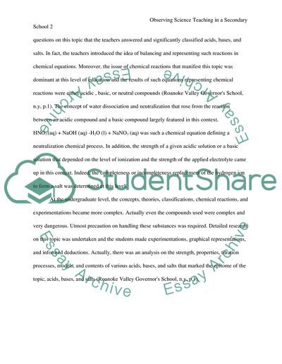 Observing Science Teaching in a Secondary School