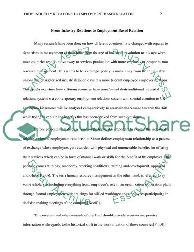 From Industry Relations to Employment-Based Relation