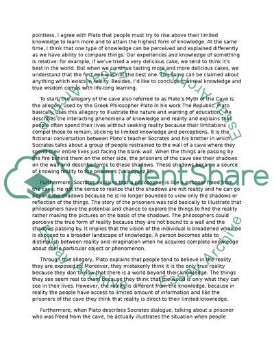 Reality and Knowledge in Platos Myth of the Cave