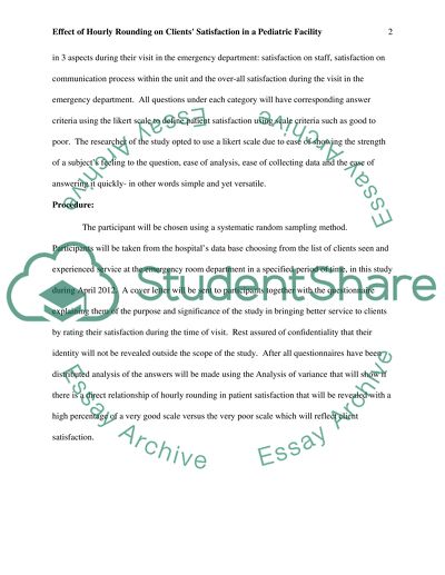Effect of Hourly Rounding on Clients Satisfaction in a Pediatric Facility