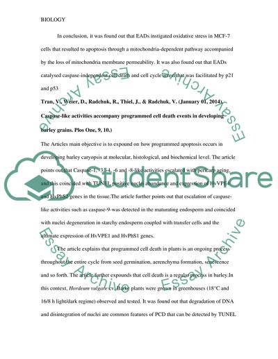 The relationship between Oxidative Stress and Apoptosis in Plants