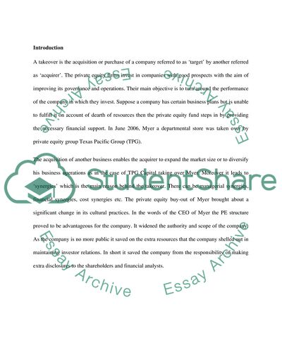 Finance - Company Takeover