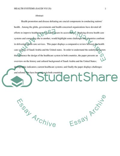 Comparison between Health Systems in Saudi Arabia and the United States