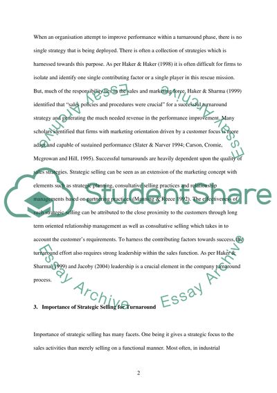 Role of Strategic Selling in Company Turnaround Efforts