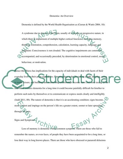 Mental Health Illness: a Closer Look at Dementia