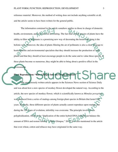 Plant Form and Function, Plant Reproduction and Development