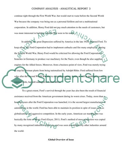 Company Analysis of the Ford Corporation