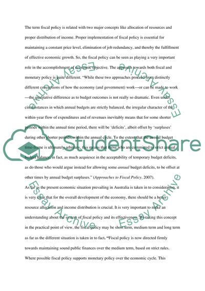 Macro Economic Policy in Australia