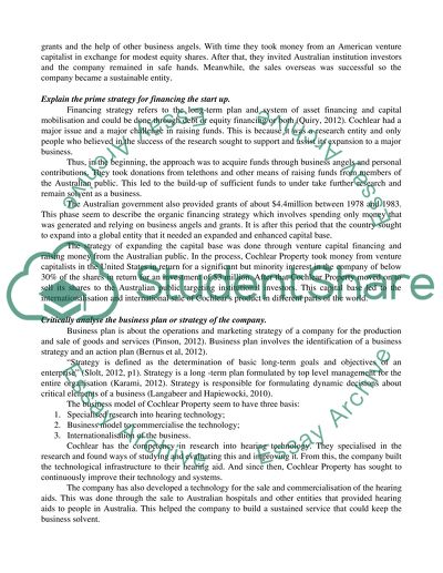 International Entrepreneurship and Innovation: Cochlear Property Ltd