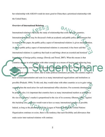 China and It Prioritise Improving its Relationship with the ASEAN Countries over its Relationship with the US