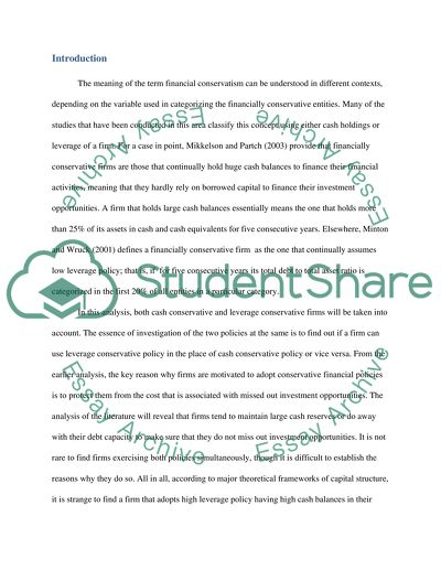 Financial Conservatism. Determinants of cash and leverage