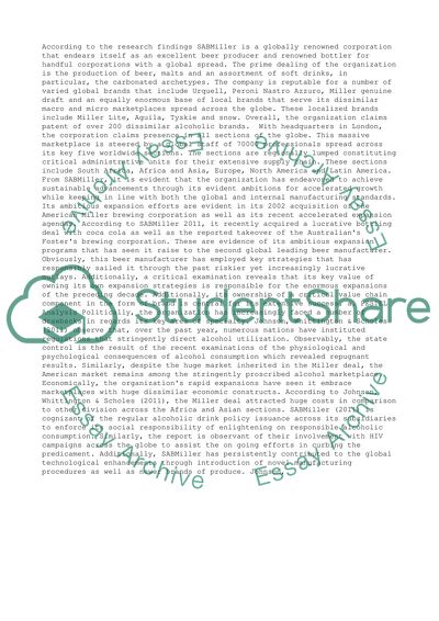 SABMillers Strategic Position by 2011