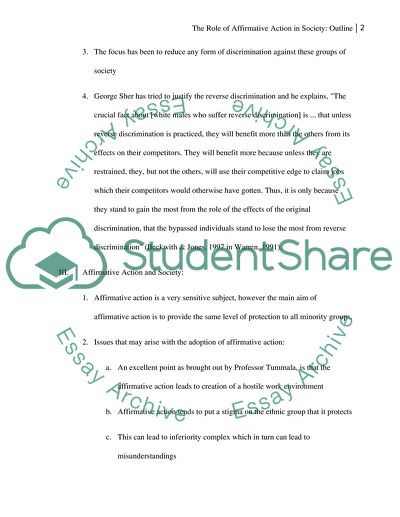 Outlines of The Role of Affirmative Action in Society
