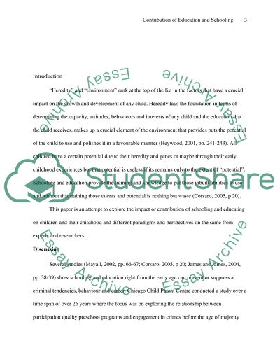 Contribution of Education and Schooling