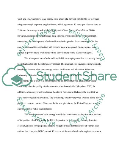 Effect of Solar Energy on Large Social Change