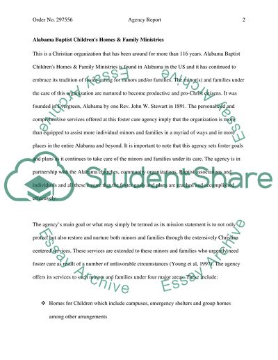 Agency report on Foster Care