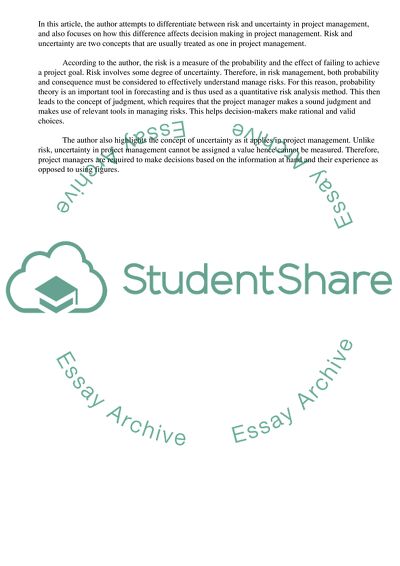 Risk and Uncertainty in Project Management Decision-Making by Karolina Koleczko