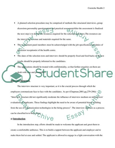 Selection Procedure for the Post of Senior Receptionist