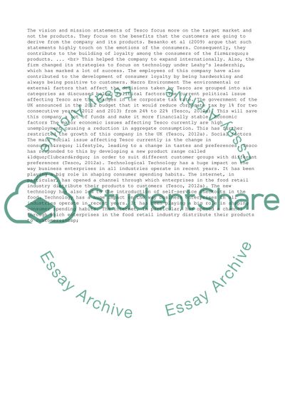 Role of Tescos Vision, Mission and Stakeholders