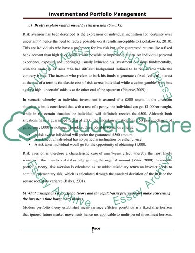 Investment and Portfolio Management