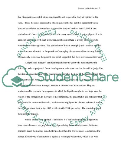 The Bolam Test of Negligence