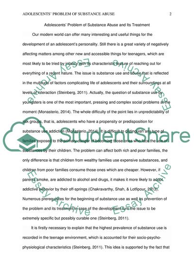 Adolescents Problem of Substance Abuse and Its Treatment