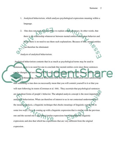 Materialism - An Objection to Analytical Behaviourism