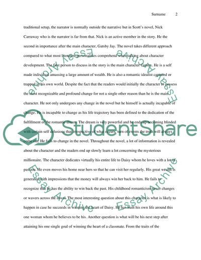 The development of character of Gatsby through his experience, ideas and his emotion