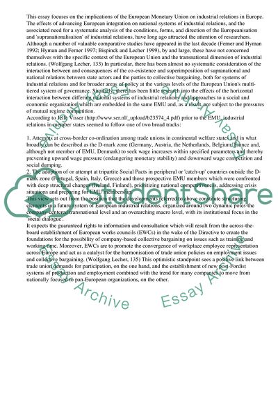 Implications of European Monetary Unit for European Industrial Relations