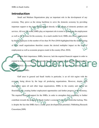 Literature review(The financial support of SMEs and their development role in Saudi Arabia)