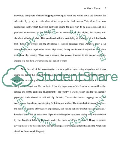 Reconstruction,Turners Thesis and Economic Development