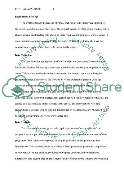 Critical Appraisal of Compassion in Care by Van der Cingel