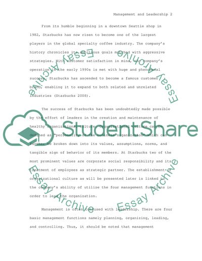 Management and Leadership Paper on Starbucks