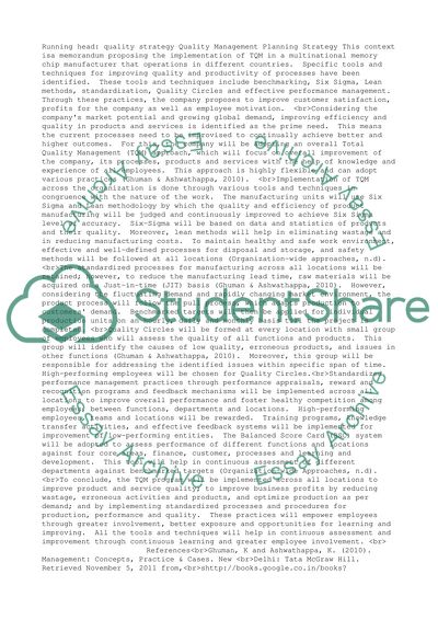 Quality Management Planning Strategy