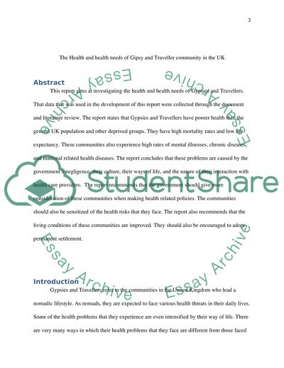 The Health Needs of Gipsy and Traveller Community in the UK
