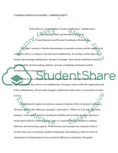 Ambidexterity in an organization