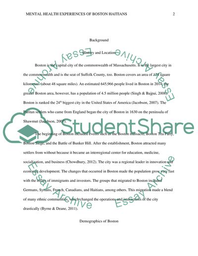 Bostons Haitians Population in Regards to Mental Health