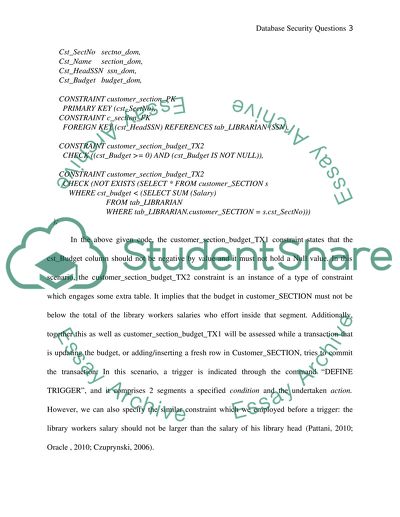 Database security Questions