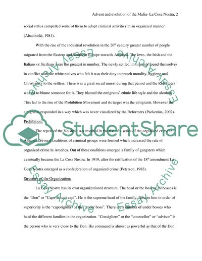 Mafia Advent and Evolution - La Cosa Nostra