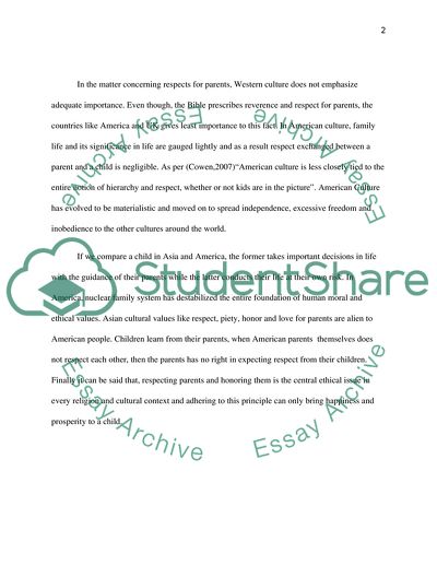 The Ethics of Parental Respect in America vs.Asia