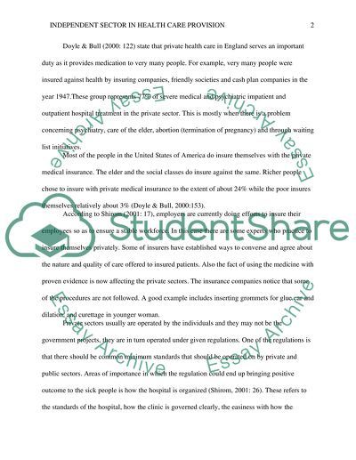 Describe and analyse the influence of the independant sector on health care provision in england