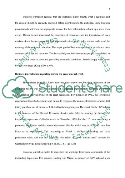 Discuss the failure of business journalism in reporting the great market crash of 1929