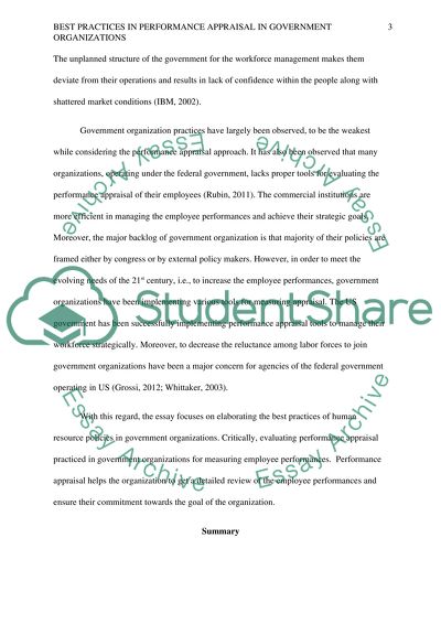 Best Practices in Performance Appraisal in Government Organizations