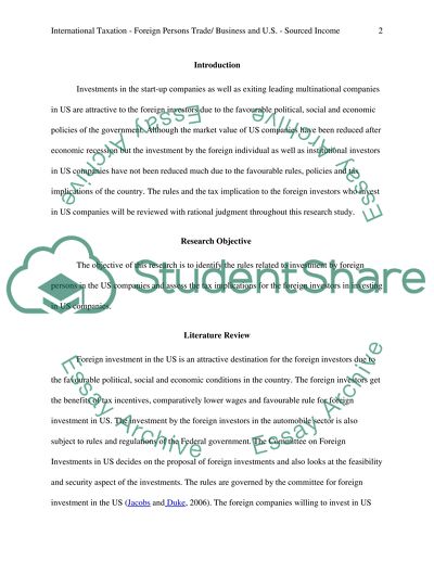 International Taxation - Foreign Persons Trade/ Business and U.S. - Sourced Income