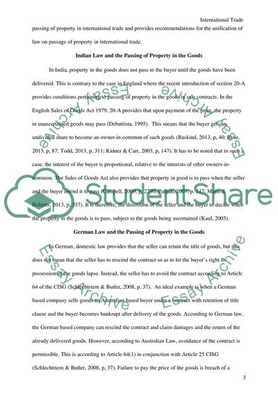 Indian Law and the Passing of Property in the Goods