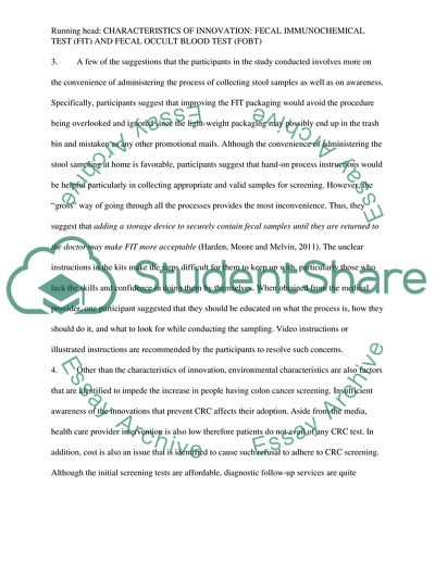Characteristics of Innovation: Fecal Immunochemical Test and Fecal Occult Blood Test