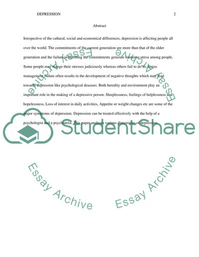 Depression as One of the Major Psychological Diseases