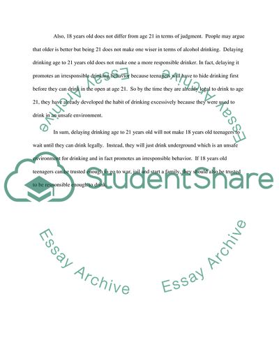 Argument for Lowering The Drinking Age to 18